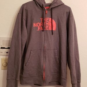 Grey North Face Unisex XL Zip Up Hoodie
